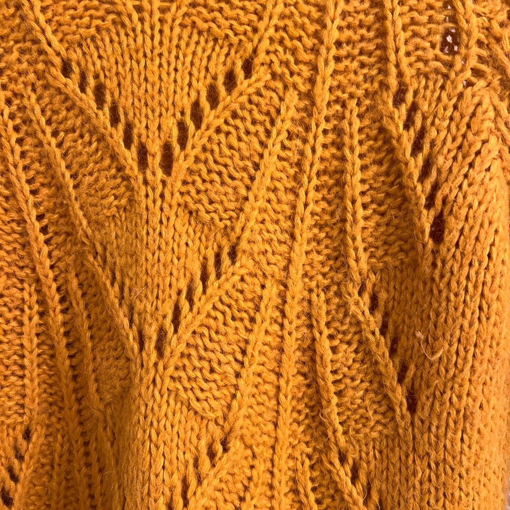Urban Outfitters Mustard Yellow Chunky Knit Sweater Bubble Sleeve Pointelle Sm - Picture 3 of 10